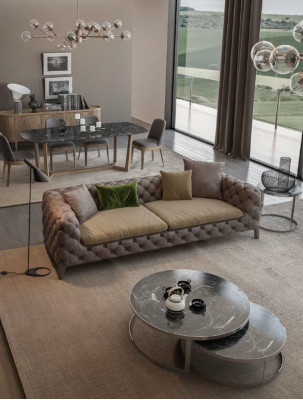 Taupe Chesterfield Three-Seater Luxury Modern Sofa Style Living Room Furniture