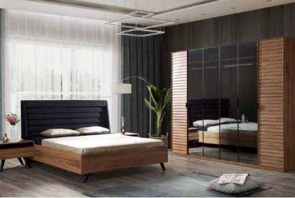 Black Brown Bed Frame Double Bed Bedroom Furniture Designer Bed