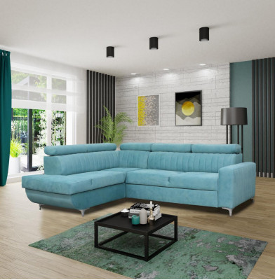 Blue Couch Living Landscape Fabric Corner Sofa Design Textile Sofa L-Shape Furniture