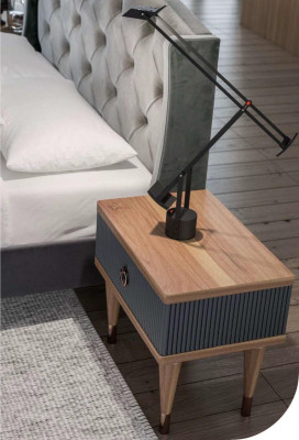 Natural Walnut - Matt Anthracite Nightstand With Drawers Console Tables