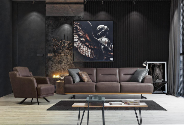 Sofa 3-seater + armchair living room sofa armchair leather furniture luxury set