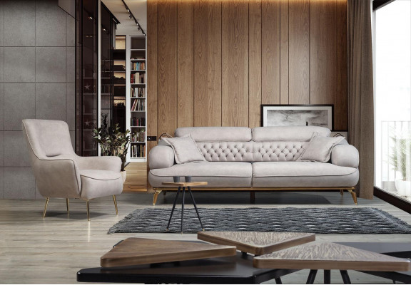 Sofa 3 Seater + Armchair Set Design Sofa Textile Armchair Living Room New