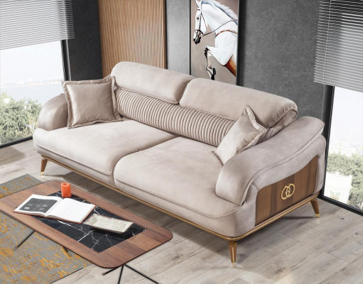 Sofa 3 Seater + Armchair Set Design Sofa Textile Armchair Living Room New