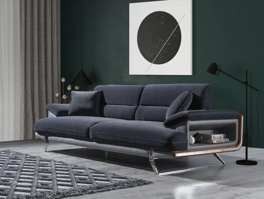 Sofa 3-seater textile sofas black fabric furniture modern style three-seater