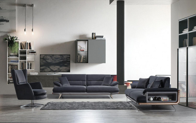 Sofa 3-seater textile sofas black fabric furniture modern style three-seater