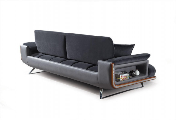 Sofa 3-seater textile sofas black fabric furniture modern style three-seater