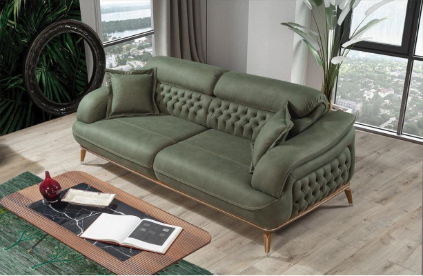 Sofa 3-Seater Gray Luxury Fabric Living Room Design Italian Style
