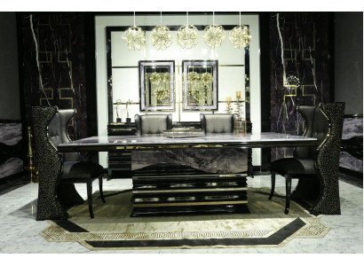 Black dining room set suite, dining group, dining table 232x112cm + 6x armchairs