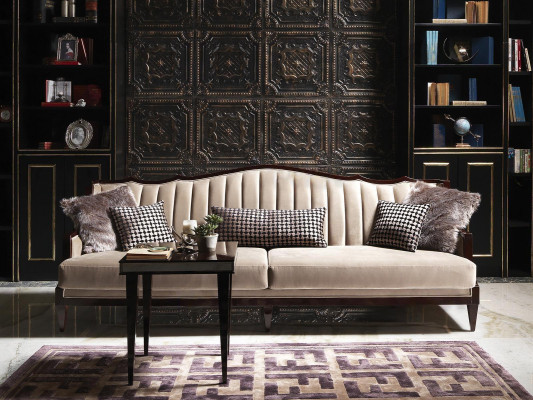 Four-seater sofa set, three-seater armchair, gray coffee tables, fabric sofa