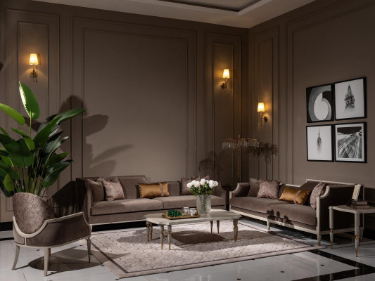 Four-seater sofa set 4 seats coffee table fabric sofa armchair brown 4-piece set