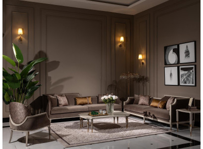 Four-seater sofa set 4 seats coffee table fabric sofa armchair brown 4-piece set
