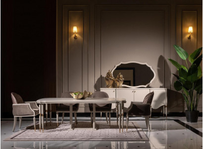 Dining set, dining nook, dining table, chairs, 9-piece dining room, beige, wood, sideboard