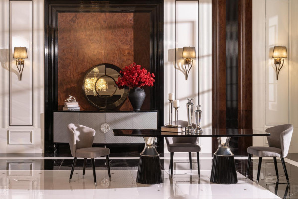 Luxury dining set dining nook dining table chairs black 9-piece dining room wood.
