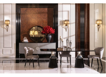 Luxury dining set dining nook dining table chairs black 9-piece dining room wood.