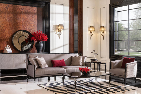 Three-seater sofa set with armchairs and coffee tables, 5-piece set, gray fabric sofa