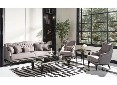 Sofa set: sofa, 3 coffee tables, fabric sofa, gray, 5-piece set, three-seater.