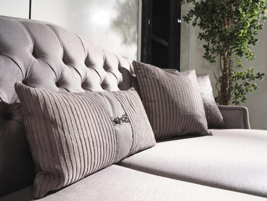 Sofa set: sofa, 3 coffee tables, fabric sofa, gray, 5-piece set, three-seater.