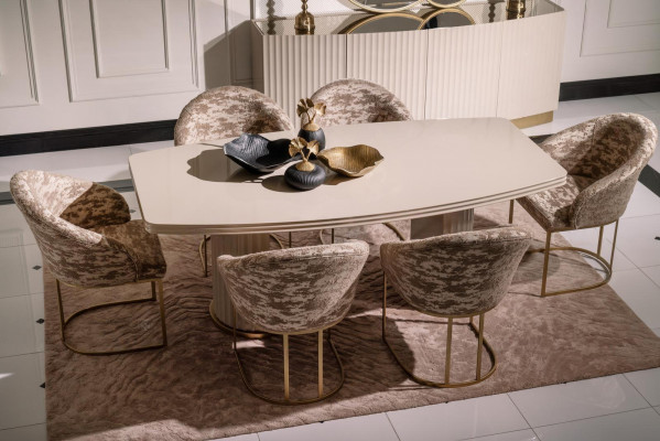 Dining group dining nook dining table chairs set 9-piece dining room beige wood luxury