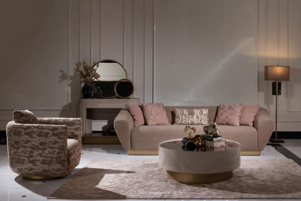 Sofa set 3-seater sofa, armchair, coffee table, dresser, beige fabric, 5-piece set