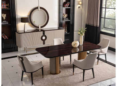 Luxury dining group, dining room, dining table, dining corner, chairs, beige wood set, 7-piece