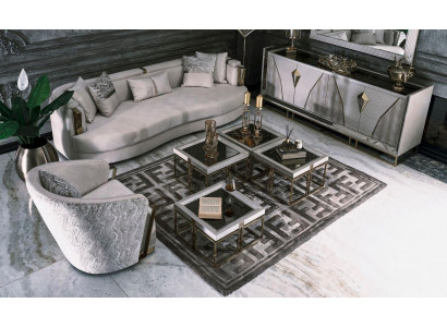 Living Room Set Sofas Fabric Sofa Armchair Coffee Tables Set 6-piece Grey