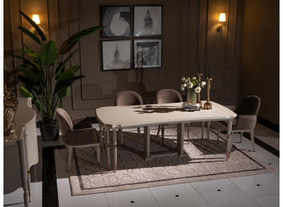 Dining group dining nook dining table chairs set 7-piece dining room beige wood design