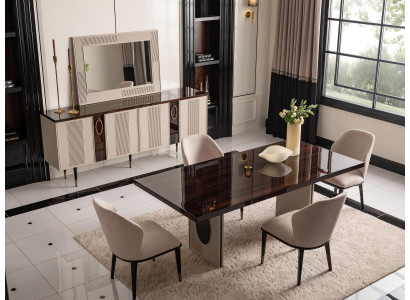 Dining nook Dining room Dining set Luxury dining table Chairs Beige wood Set 7-piece
