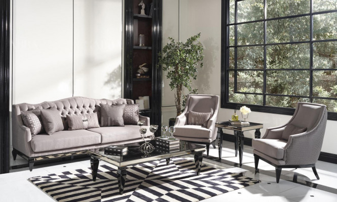 Sofa set Couch 3 Armchairs Fabric sofa Gray 3-piece Three-seater Upholstered sofa.