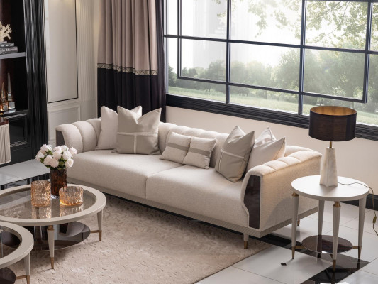 Three-seater sofa 3-seater coffee tables beige fabric sofa set 3-piece suite