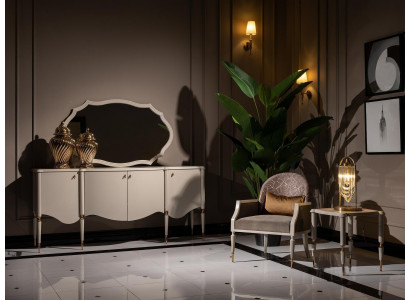 Living room set 4-piece armchair side table sideboard mirror beige