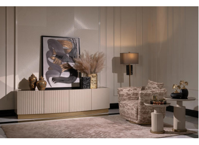 Living Room Complete Armchair Sideboard Coffee Table Set 4-piece Beige