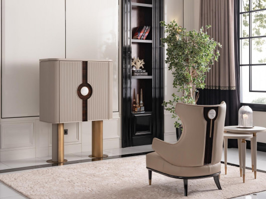 Armchair group living room cabinet modern wing chair beige cabinet