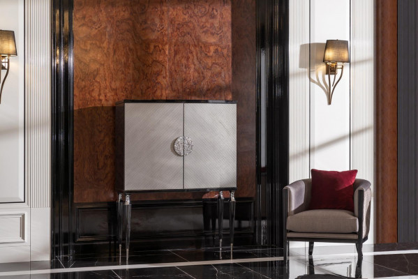 Armchair, Bar Cabinet, Gray Fabric, Wing Chair, Bar, Living Room Set