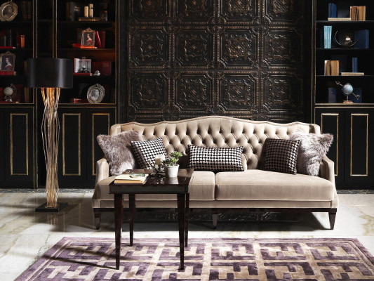 Living room set sofa 3-seater coffee table Chesterfield upholstered sofa gray