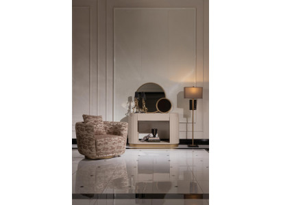 Living room set armchair dresser mirror beige fabric wood relax 3-piece set