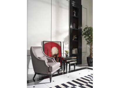 Complete Living Room Armchair Side Table Set 4 Pieces Wingback Chair Gray