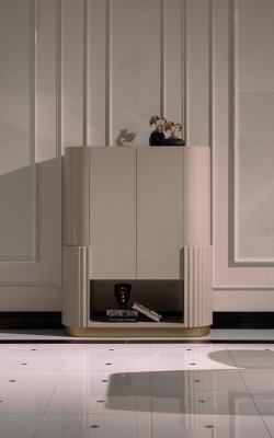 Bar cabinet, cabinet, wooden cabinet, wooden bar, beige, drinks, living room.