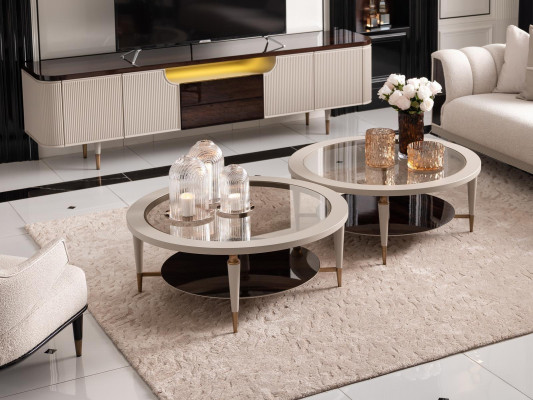 Group Coffee Tables Side Tables Set of 2 Coffee Tables Beige Wood