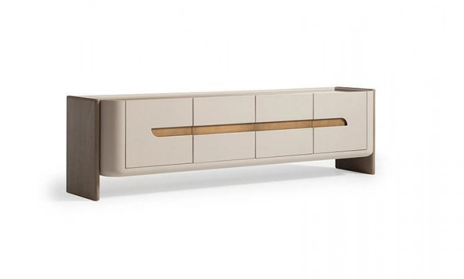 Sideboard RTV Lowboard TV Stand Beige Wood Living Room Cabinet Modern