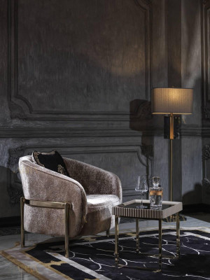 Living Room Complete Armchair Side Table Beige Fabric Wing Chair Set