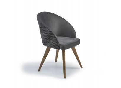 Designer luxury dining chair with armrests, gray, modern upholstered seat