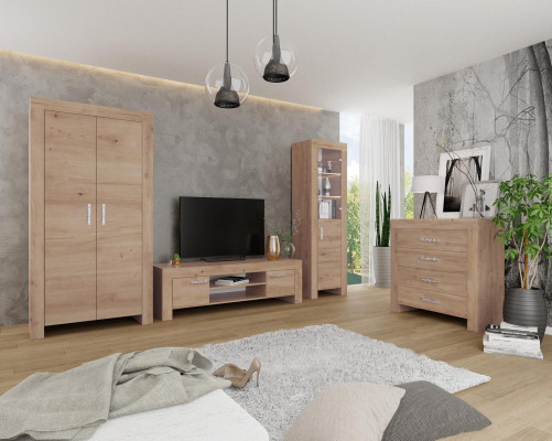 Living room wall unit set group ensemble display cabinet chest of drawers 4-piece wooden furniture shelf