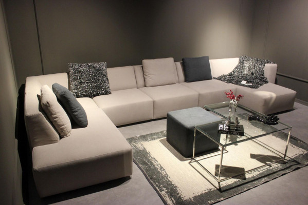 U-shaped modern corner sofa with coffee table upholstered couch living room furniture