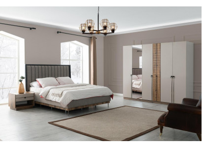 Bedroom modern set textile double bed wood wardrobe 4-piece