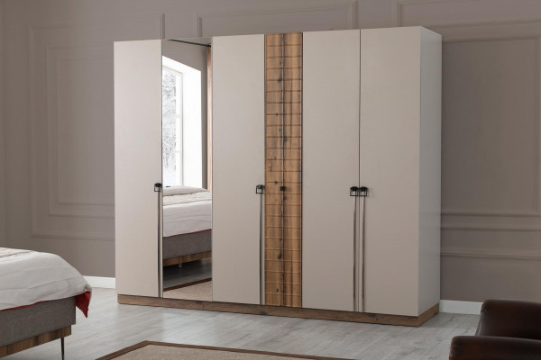 Bedroom modern set textile double bed wood wardrobe 4-piece