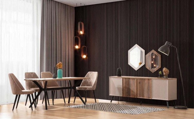 Beige Dining Room Modern Dining Room Set Dining Table Sideboard 2x Mirror