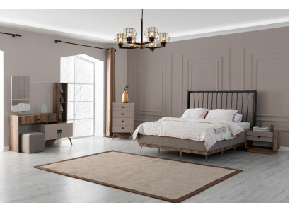 Gray bedroom set double bed 2x nightstands wood dressing table