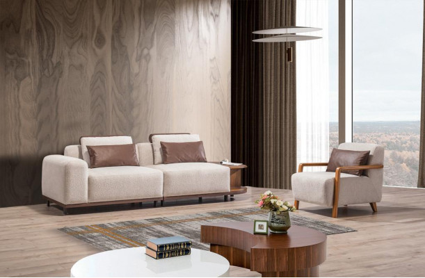 Beige living room seating set designer sofa suite 2+1 seater luxury sofas.