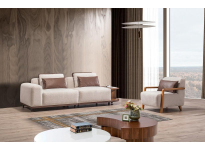 Beige living room seating set designer sofa suite 2+1 seater luxury sofas.