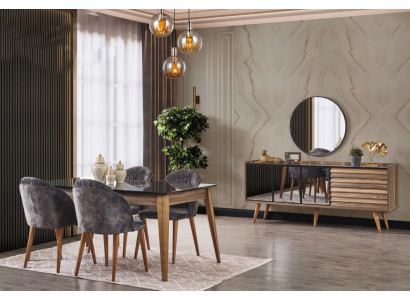 Complete Brown Dining Room Set Dining Table 4x Chairs Sideboard 7 pieces